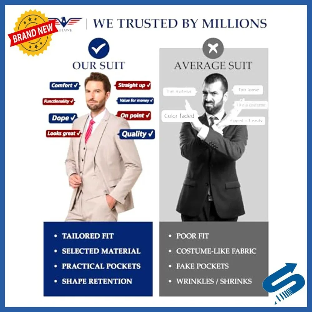Slim Fit 3-Piece Suit with Tie, Blazer Vest Pants, Business Wedding